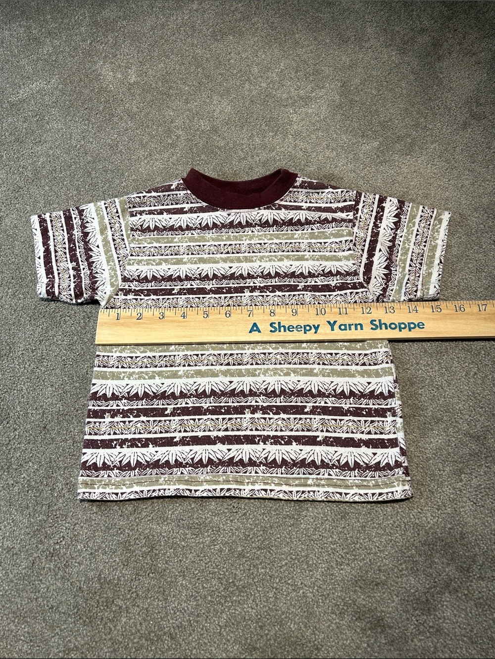 Basic Editions Striped Leaf Graphic Tee - Burgundy & Cream